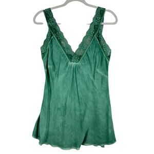 Italian Lace Trim Camisole Top Womens S/M Green Boho Dainty Fairy Croquette Y2K
